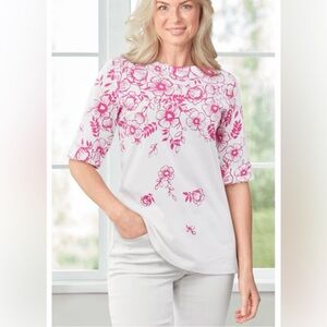 Easy Essentials Roll Sleeve Top White 1X NWT IN PACKAGE